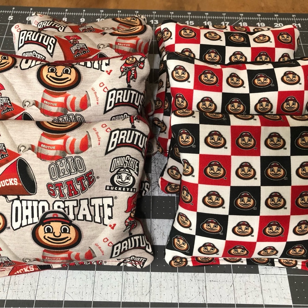 Cornhole Bags Canvas Microsuede Slide / Stick Set of 8 Ohio State Brutus Buckeye